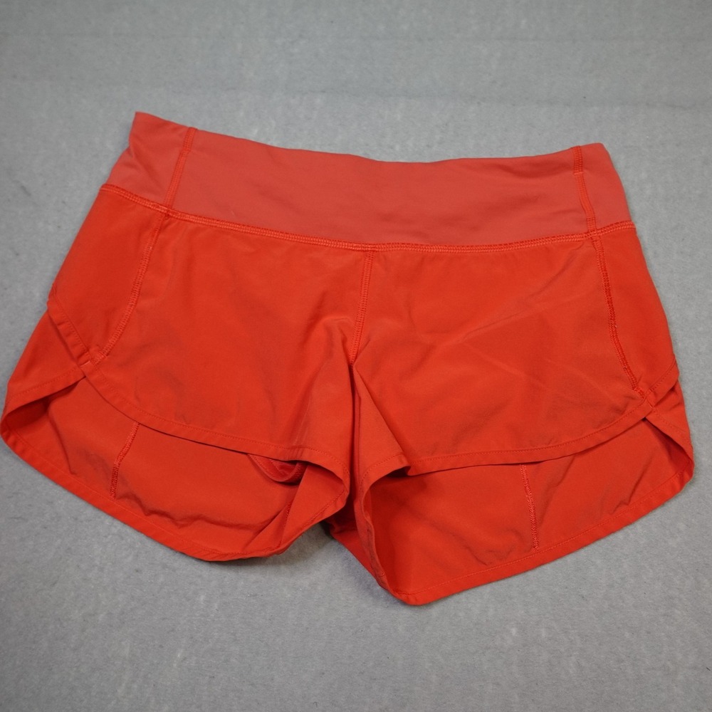 Lululemon Shorts Womens 4 Orange Running Lined Back Zip Pocket Split Hem Gym